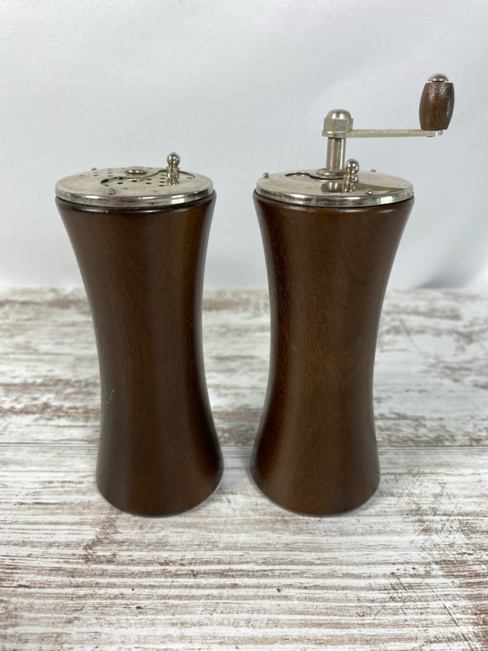 Vintage Wood Salt Pepper Mill Set Japan MCM Mid Century Modern Grinder 4”